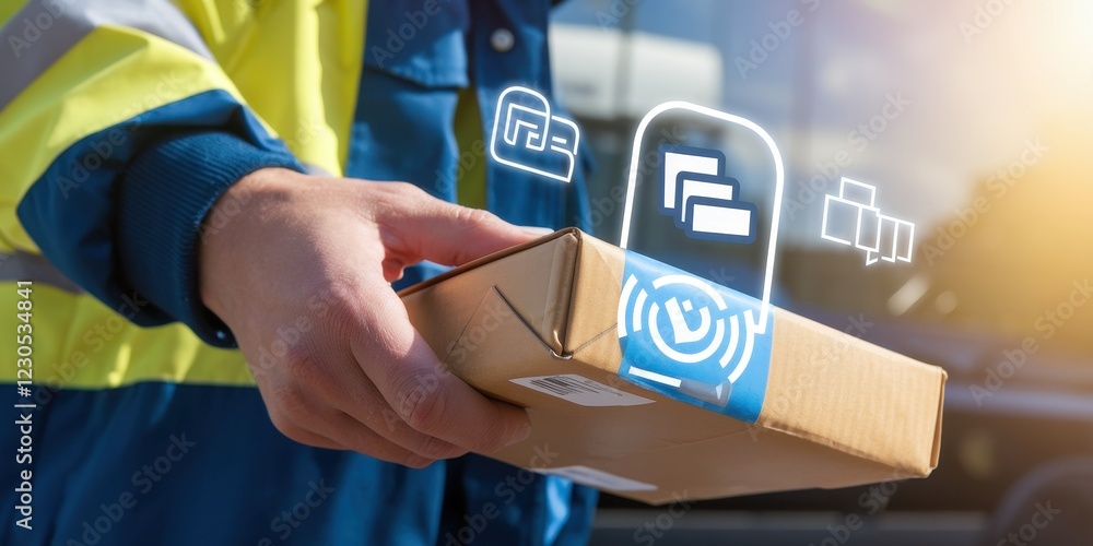 Poster delivery worker using technology for package tracking and delivery