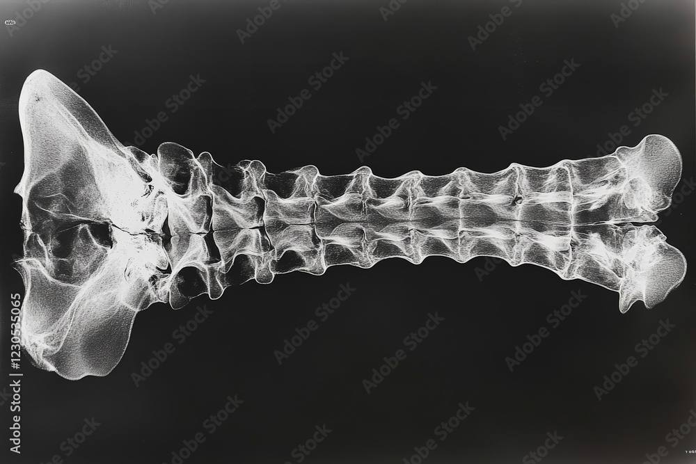 Aufkleber detailed x-ray showing the spinal structure of a vertebrate from a unique top-down view in a medical