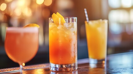 Refreshing Summer Cocktails in Glasses at Bar