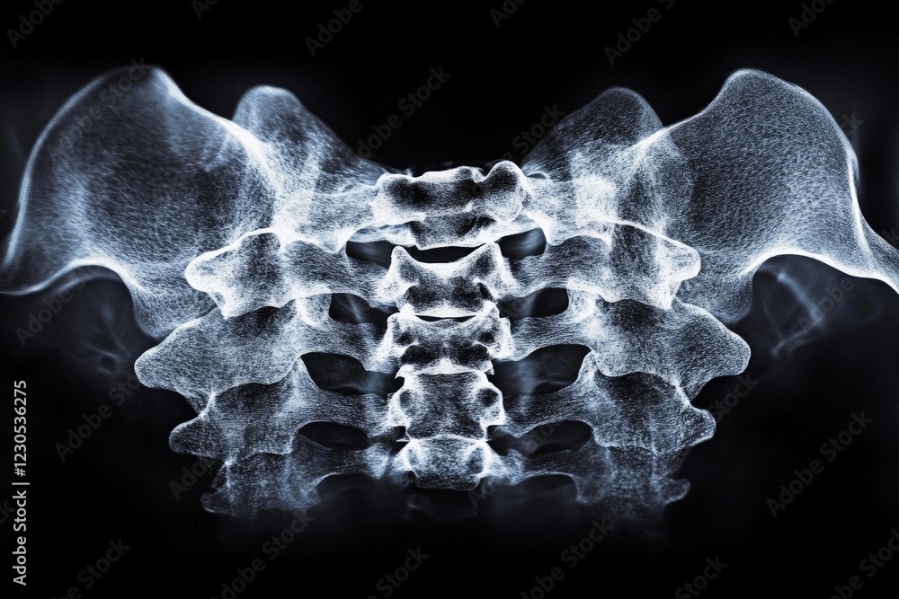 Aufkleber detailed view of human vertebrae showcasing the spinal structure and alignment in a high-contrast de