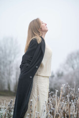 frosty, serene, countryside, winter, overcast, solitude, calm, quiet, reflective, peaceful,...