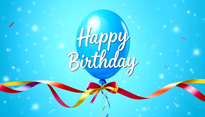 Blue ballon and colorful ribbon Happy Birthday celebration card banner template background , with white tonespng