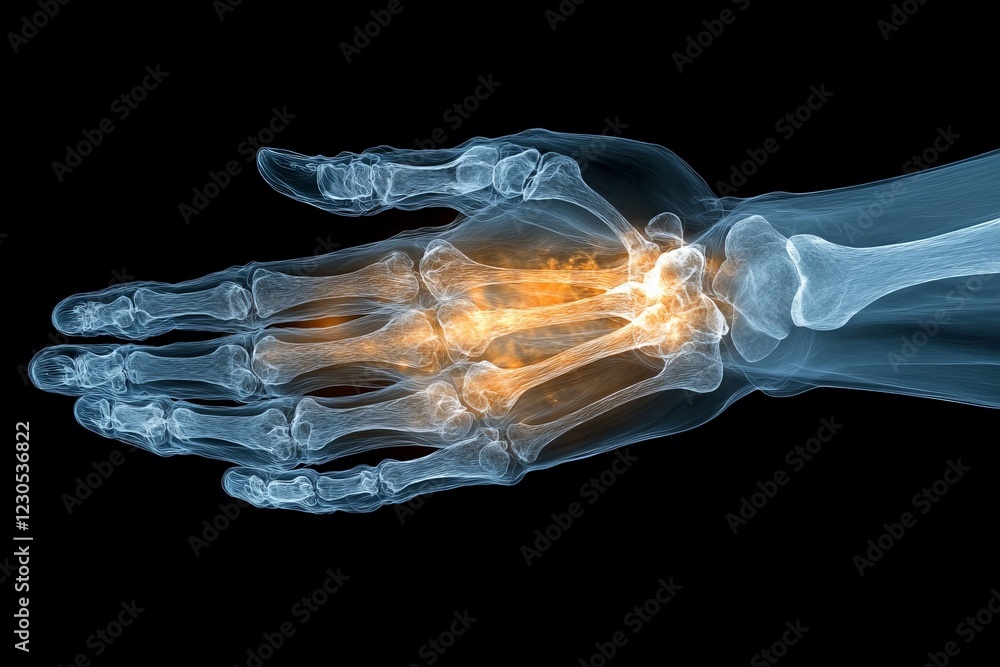 Aufkleber detailed representation of a human hand with highlighted joints and bones showcasing anatomical feat