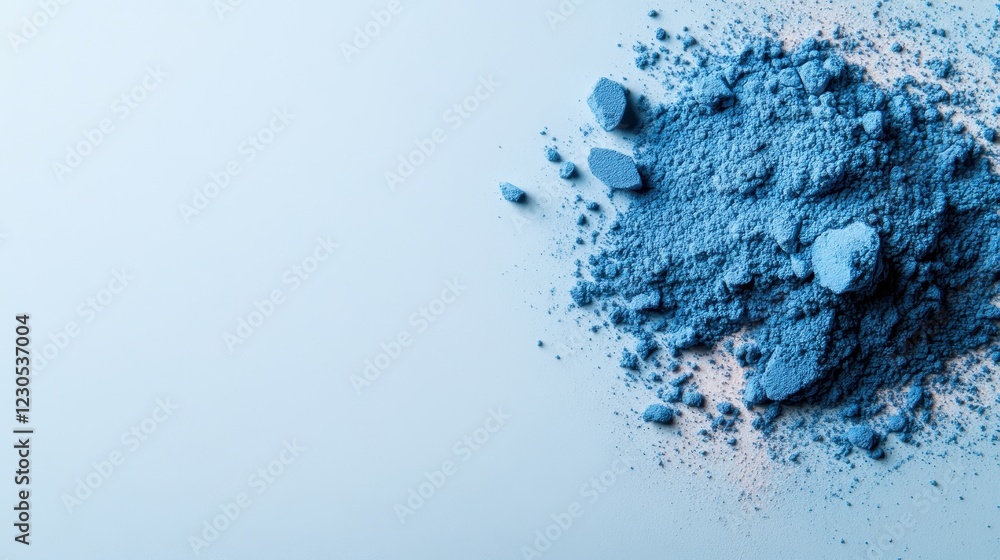 Poster an elegant spread of blue powder across a smooth surface, providing a dynamic perspective on color u