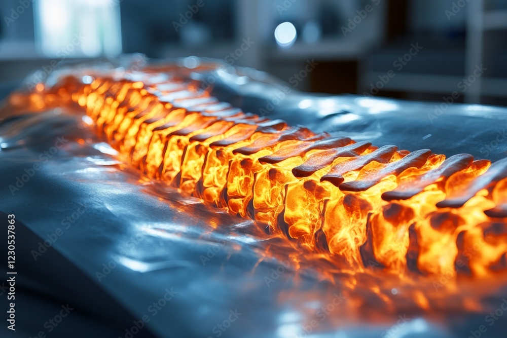 Aufkleber intricate display of a glowing spine model showcasing human anatomy in a modern educational setting