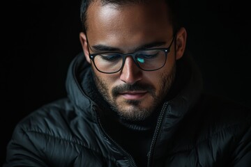 Fototapeta premium Portrait of Thoughtful Man in Glasses