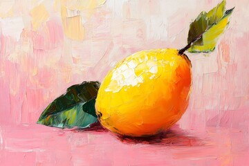 Oil Painting of Lemon on Pink Background