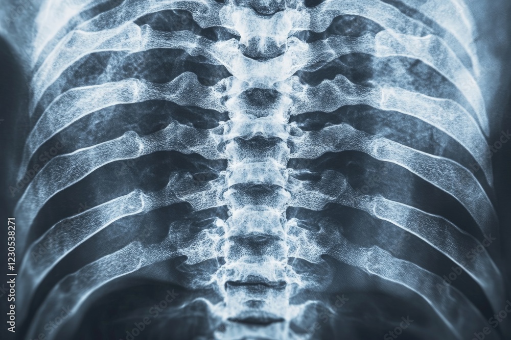 Poster x-ray image of human ribcage showing detailed structure and alignment of bones