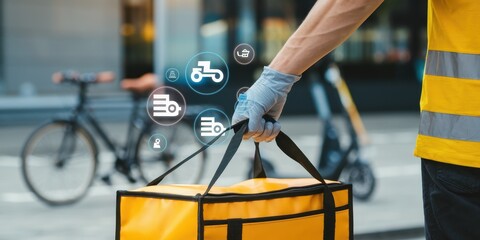 Food Delivery Rider with Thermal Bag in Urban Setting