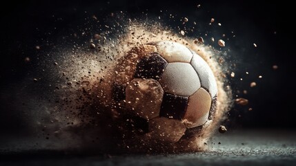 a photo realistic soccer ball as a planet in space with smoke and explosions, digital art