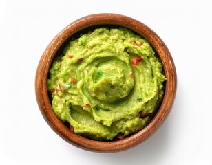 bowl with guacamole isolated on white background top view