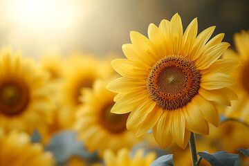 Fototapeta premium A Single Sunflower Blooms Among Many Others