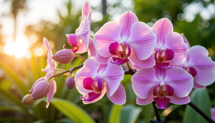 Orchid flowers blooming in sunlight