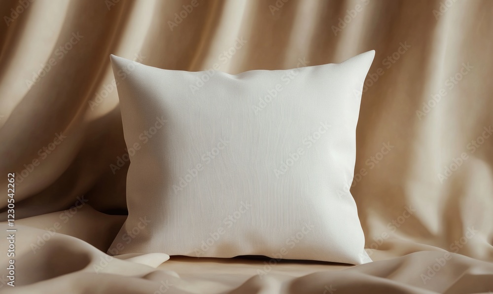 Poster a white pillow with a pattern of waves on it sits on a bedspread