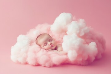 Fototapeta premium Sweet Dreams Among Pink Clouds: A Newborn's Peaceful Slumber