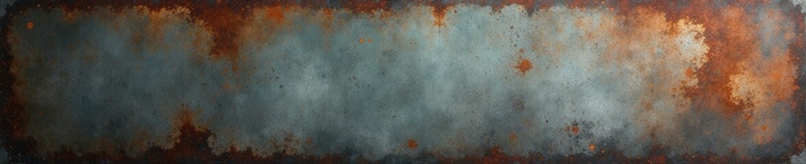 Obraz premium Weathered concrete surface with rust and corrosion damage, faded color palette, moody atmosphere, grunge texture background