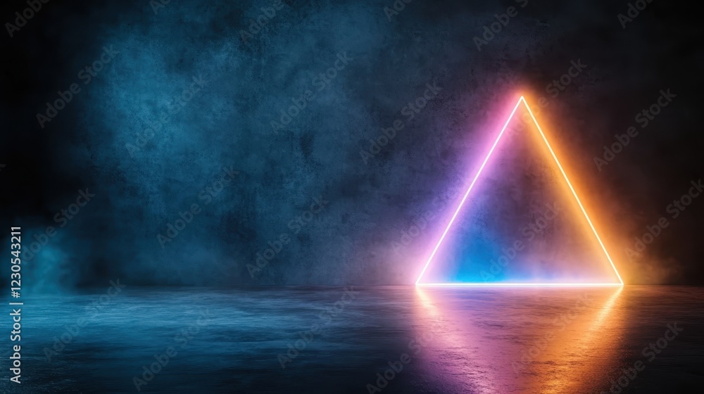 Poster this striking image showcases a glowing neon triangle outlined in color, complemented by a beautiful