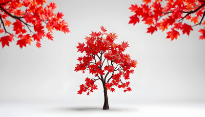 Red maple tree in autumn , with white tonespng