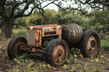 Obraz premium Vintage Rusty Tractor in Countryside