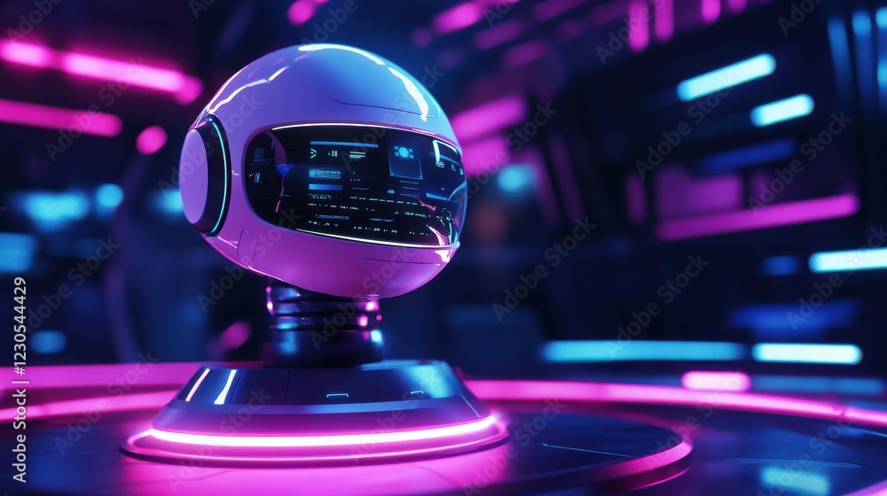 Poster cutting-edge ai chatbot handling complex queries with an interactive digital display and a high-tech