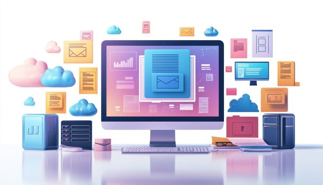 Illustration of document lifecycle management, from creation to storage and archival in a streamlined process