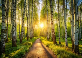 Fototapeta premium Wisconsin Birch Forest Portrait Background: Serene Nature Photography