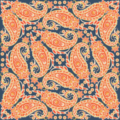Floral seamless pattern with paisley ornament. illustration in asian textile style