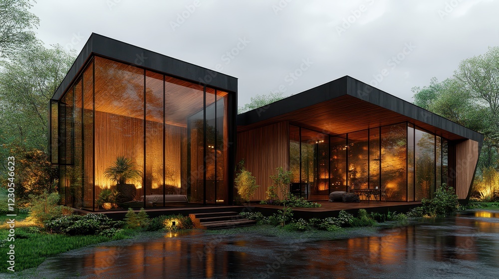 Poster this captivating image presents a unique blend of modern architecture and the surrounding natural la