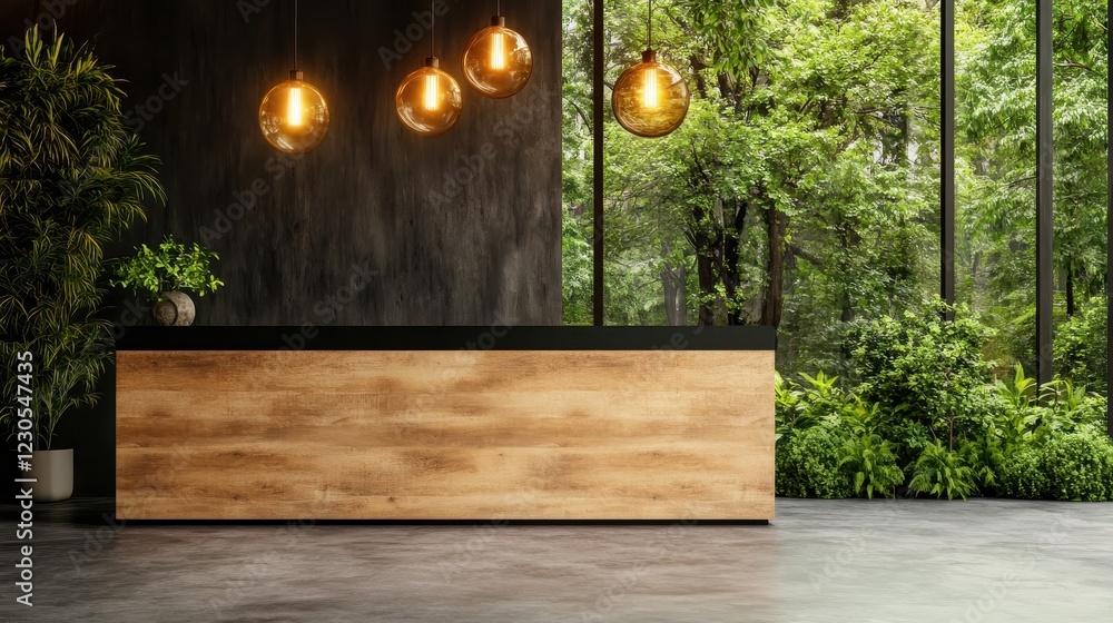Poster a simple yet stunning reception area boasting natural elements and clean lines, creating a serene sp