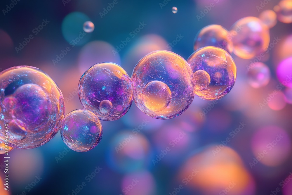 Poster colorful bubbles floating in a dreamy abstract background with vibrant hues