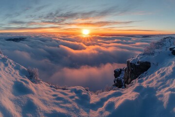 Spectacular Winter Sunrise Over Snowy Mountain Peaks
