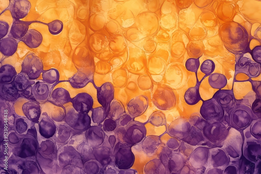 Poster dynamic abstract image featuring vibrant orange and purple fluid patterns, creating an organic and a
