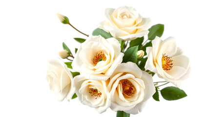 Bouquet of white roses and eustoma flowers isolated , with white tonespng