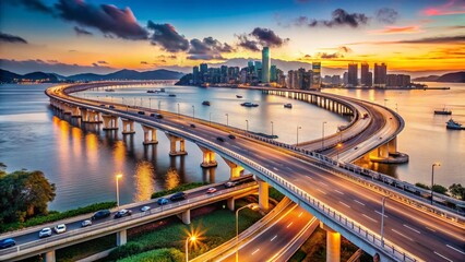 Zhuhai-Macau Bridge Timelapse: Panoramic Daytime Traffic View from Zhuhai