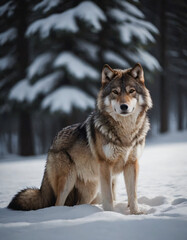 Obraz premium Lone Wolf in Snowy Forest Landscape 