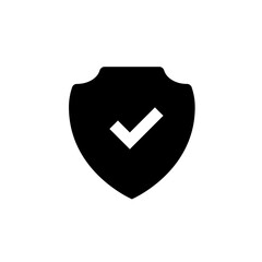 Black shield icon design with checked sign for approval. Vector illustration.	