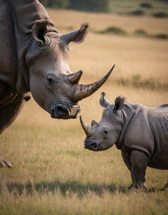 Obraz premium Pair of Rhinos Grazing in Wild Habitat 