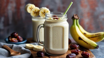 Delicious and Creamy Banana and Date Fruit Smoothie or Milkshake for a Healthy Lifestyle Choice
