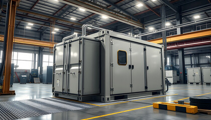 Obraz premium Engineer control energy storage system or battery container unit in factory , with white tonespng