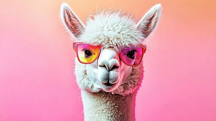 Fototapeta premium Portrait of a stylish alpaca DJ spinning tunes in vibrant colors