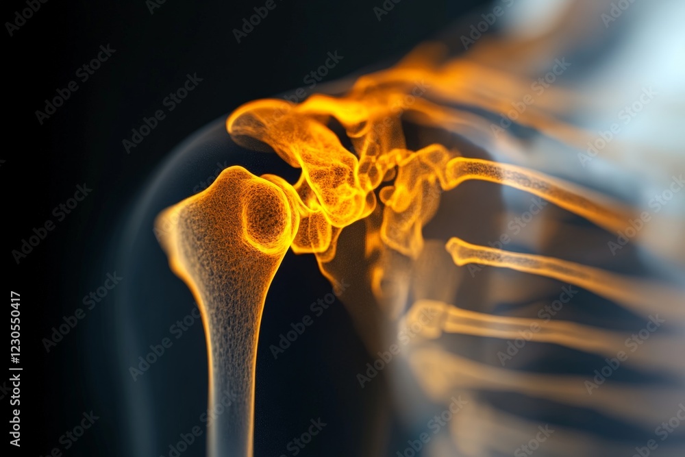 Poster detailed view of human shoulder joint anatomy showcasing bones and joint structure in bright color a