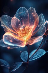 Luminous Floral Fantasy: Glowing Flower with Mystical Sparkle