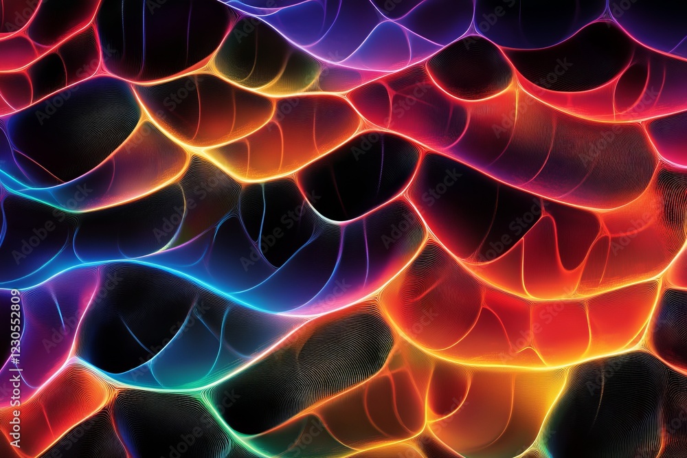 Poster a colorful, abstract background with a black and orange line. the background is made up of many diff