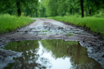 Fototapeta premium Muddy Pathway in Lush Forest
