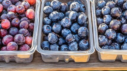 Fresh Blueberries and Red Grapes in Plastic Containers