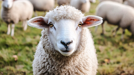 Fototapeta premium Sheep grazing peacefully in a pasture.