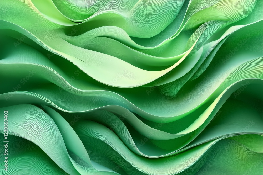 Aufkleber Flowing green waves create an organic texture in a vibrant abstract design full of movement and depth
