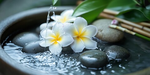 Serene Oasis: Plumeria Blooms in Japanese Zen Sanctuary