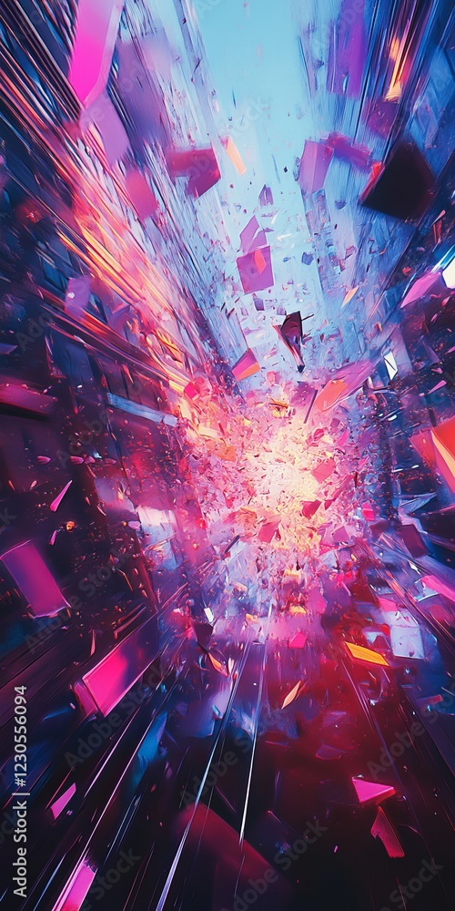 Aufkleber dynamic explosion of colorful fragments in motion creating a futuristic abstract background with viv
