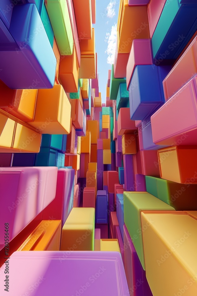 Poster colorful abstract structure of stacked blocks in vivid tones